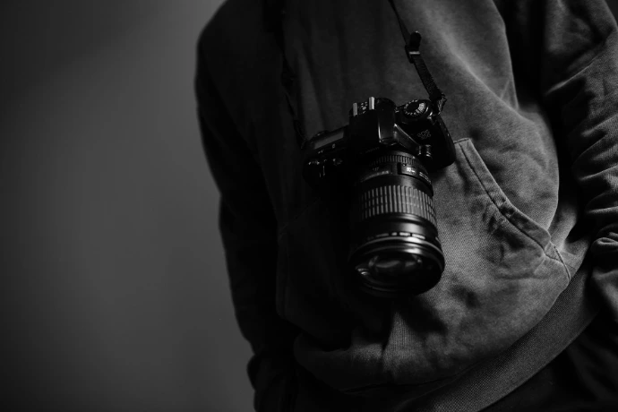 grayscale photography of camera